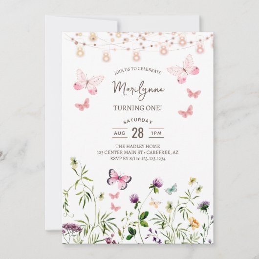 Wildblume Boho Einladung zum 1. Geburtstag (Vorderseite)