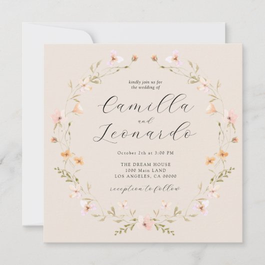 Wildblume Boho Einladung zur Hochzeit (Vorderseite)