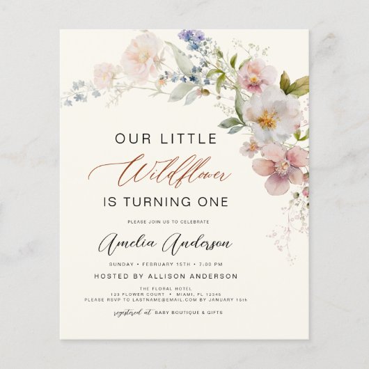Wildblume Boho Erster Geburtstag Einladung (Vorderseite)