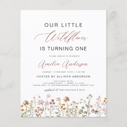 Wildblume Boho Erster Geburtstagsgarten (Vorderseite)