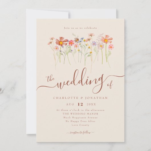 Wildblume Boho Fall Beige Terracotta QR-Code Einladung (Vorderseite)