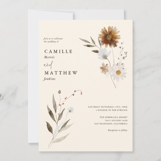 Wildblume Boho Fall Foto Hochzeit Einladung (Vorderseite)