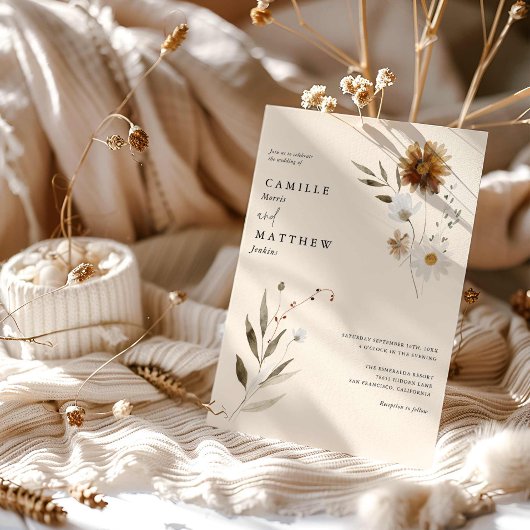 Wildblume Boho Fall Foto Hochzeit Einladung