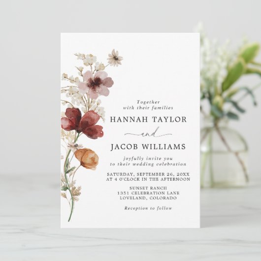 Wildblume Boho Fall QR Code UAWG Wedding Einladung (Stehend Vorderseite)