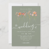 Wildblume Boho Fall Sage Green QR-Code Hochzeit Einladung (Vorderseite)