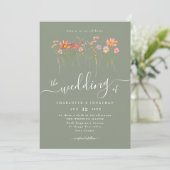 Wildblume Boho Fall Sage Green QR-Code Hochzeit Einladung (Stehend Vorderseite)