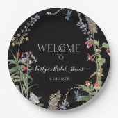 Wildblume Boho Floral Black Welcome Brautparty Pappteller (Vorderseite)