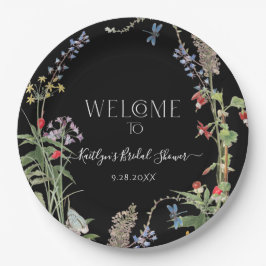 Wildblume Boho Floral Black Welcome Brautparty Pappteller