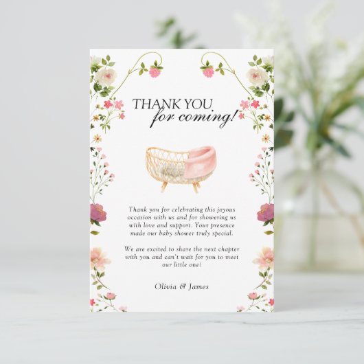 Wildblume Boho Floral Gender Neutral Baby Dusche Dankeskarte (Stehend Vorderseite)