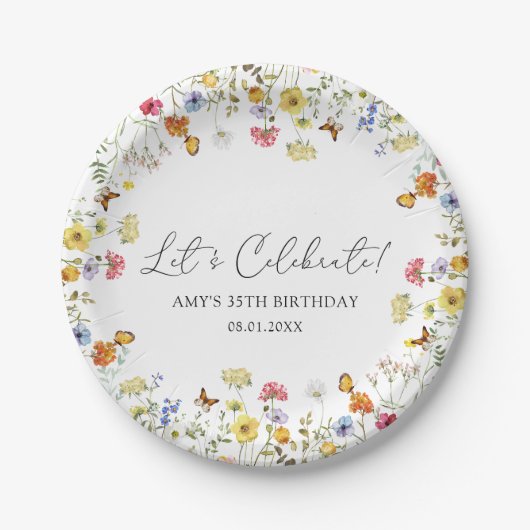 Wildblume Boho Floral Let's Celebrate Birthday Pappteller (Vorderseite)