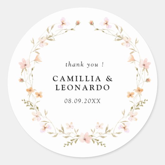 Wildblume Boho Floral Wedding Runder Aufkleber (Vorderseite)