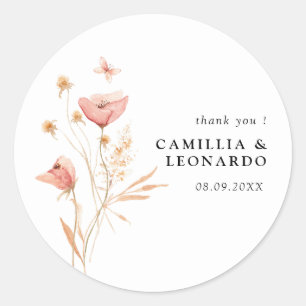 Wildblume Boho Floral Wedding Runder Aufkleber