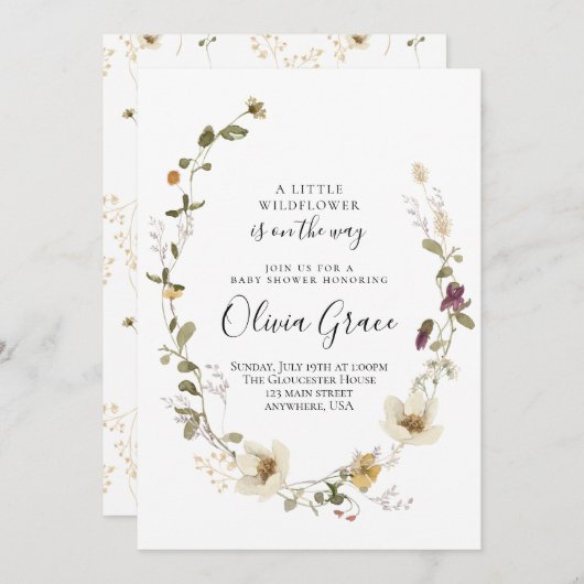 Wildblume Boho Floral Wreath Babydusche Einladung (Vorne/Hinten)