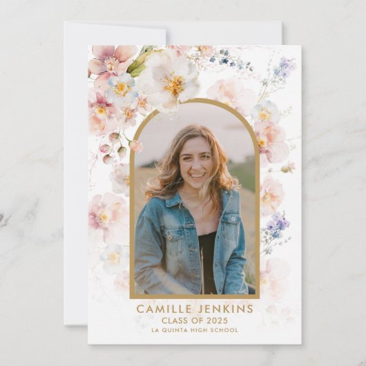 Wildblume Boho Foto Abschluss Ankündigung (Vorderseite)