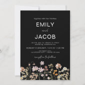 Wildblume Boho Foto Black Botanical Wedding Einladung (Vorderseite)