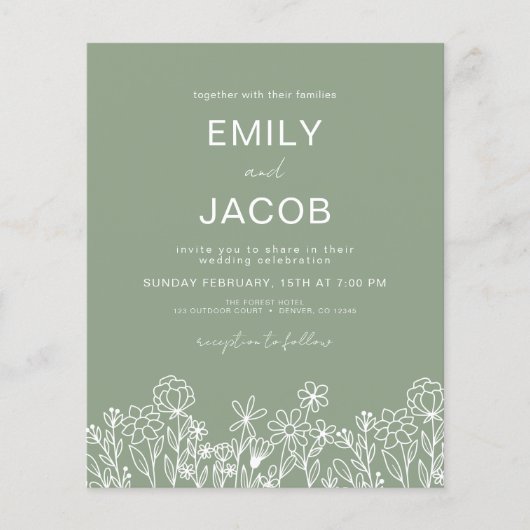 Wildblume Boho Foto Sage Green Wedding (Vorderseite)