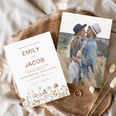 Wildblume Boho Foto Terracotta Botanische Hochzeit Einladung