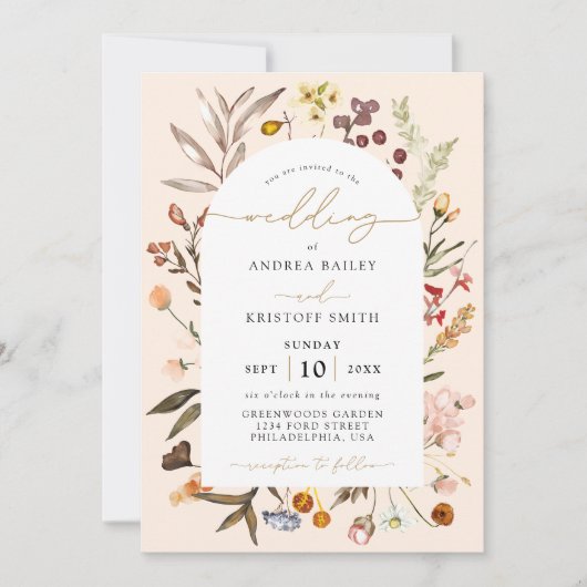 Wildblume Boho Garden Arch Wedding Einladung (Vorderseite)