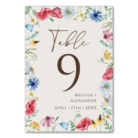 Wildblume Boho Garden Beige Tischnummer (Vorderseite)