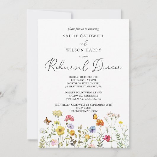 Wildblume Boho Garden Probe Abendessen Einladung (Vorderseite)