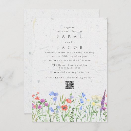 Wildblume Boho Garden QR Code Hochzeit Einladung (Vorne/Hinten)