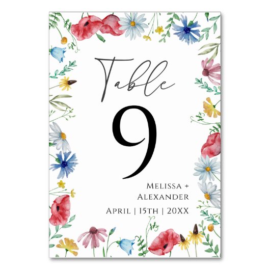 Wildblume Boho Garden Tischnummer (Vorderseite)