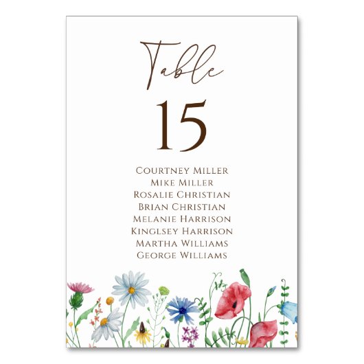 Wildblume Boho Garden Tischnummer Sitzplan (Vorderseite)