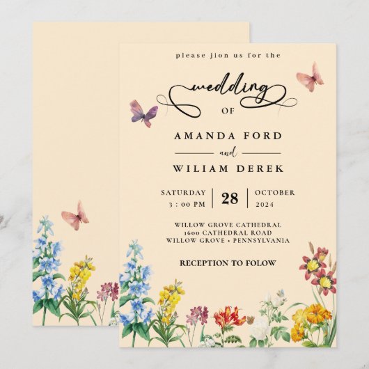 Wildblume Boho Garden Wedding Einladung (Vorne/Hinten)