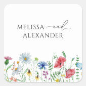 Wildblume Boho Garden Wedding Umschlag Aufklebers Quadratischer Aufkleber (Vorderseite)