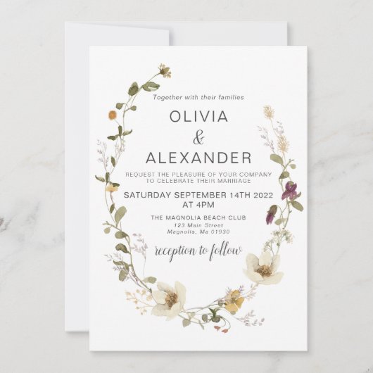 Wildblume Boho Gartenanlage Blumenstrauch Einladung (Vorderseite)