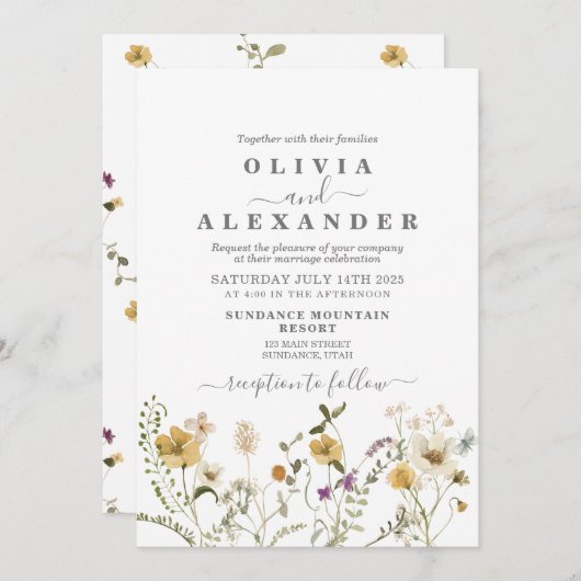 Wildblume Boho Gartenblumen Einladung (Vorne/Hinten)