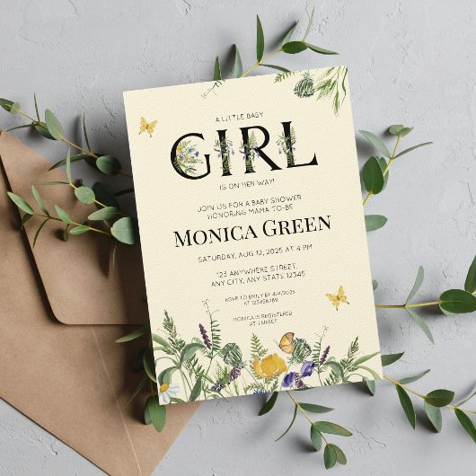 Wildblume Boho Girl Babydusche Einladung