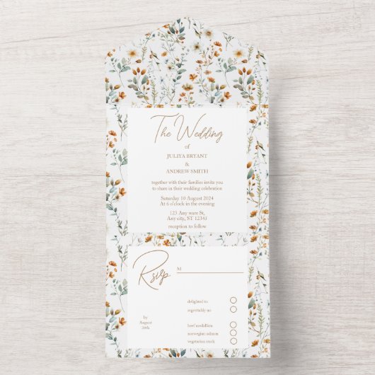 Wildblume Boho Hochzeit alles in einem All In One Einladung (Innen Boden)