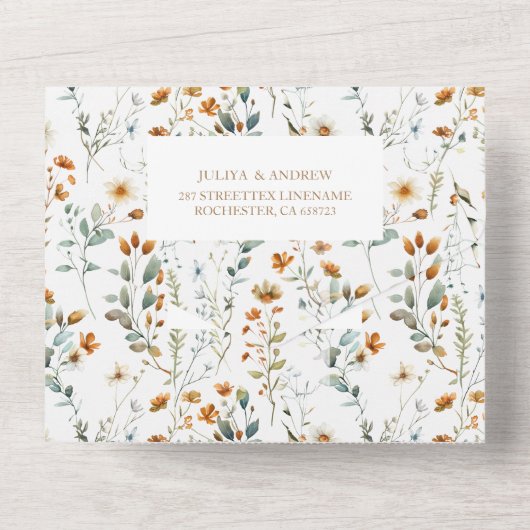 Wildblume Boho Hochzeit alles in einem All In One Einladung (Rückseite)