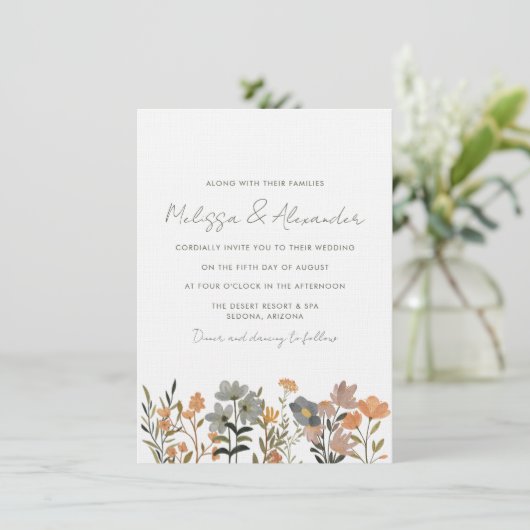 Wildblume Boho Hochzeit im Herbst Einladung (Stehend Vorderseite)