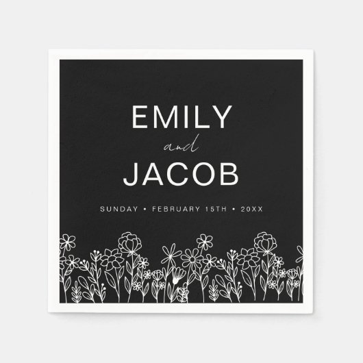 Wildblume Boho Hochzeit in Bloom Black Serviette (Vorderseite)
