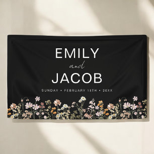 Wildblume Boho Hochzeit in Bloom Schwarz-weiß Banner