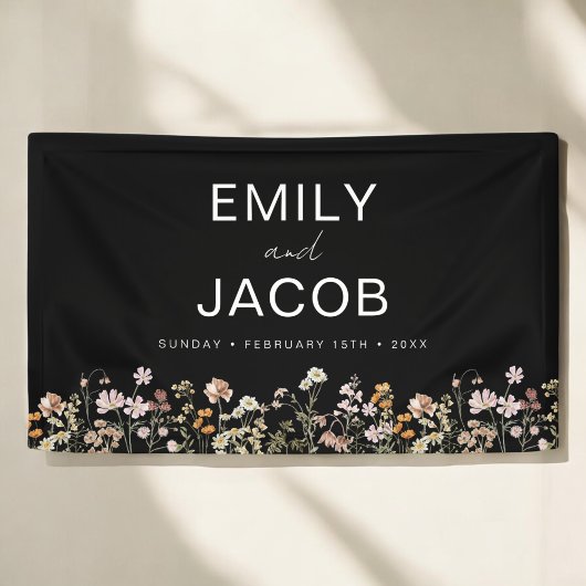 Wildblume Boho Hochzeit in Bloom Schwarz-weiß Banner