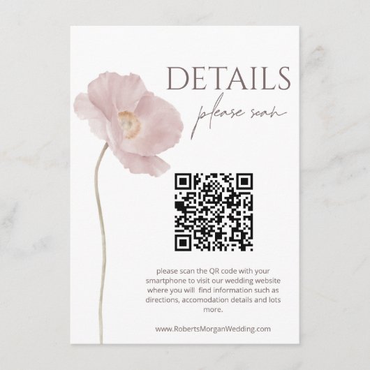 Wildblume Boho Hochzeitdetails mit QR-Code Begleitkarte (Vorderseite)