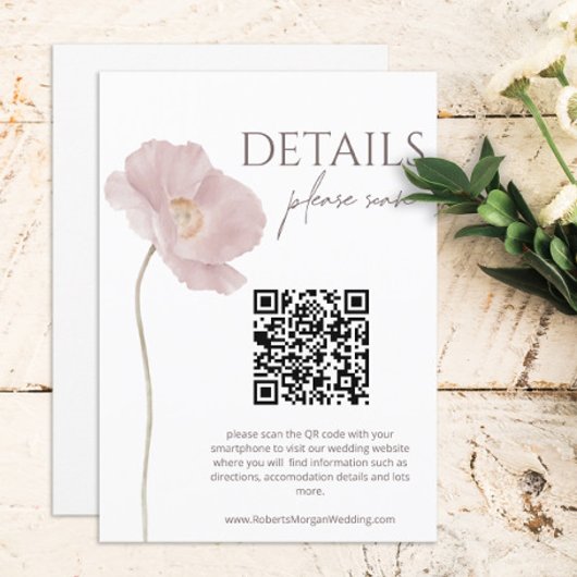 Wildblume Boho Hochzeitdetails mit QR-Code Begleitkarte
