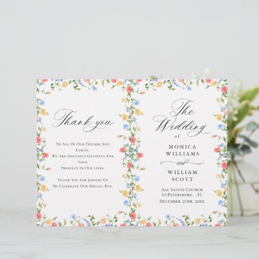 Wildblume Boho Hochzeitsprogramm für Wasserfarben (Stehend Vorderseite)
