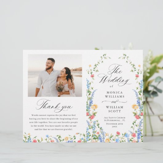 Wildblume Boho Hochzeitsprogramm für Wasserfarben (Stehend Vorderseite)