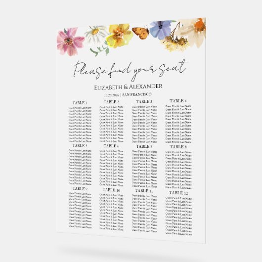 Wildblume Boho Hochzeitsstift Acrylschild (Winkel)