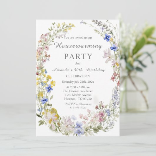 Wildblume Boho Housewarming und Geburtstag Einladung (Stehend Vorderseite)