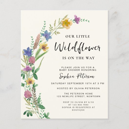 Wildblume Boho Kinderdusche Einladung (Vorderseite)