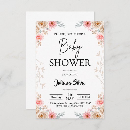 Wildblume Boho Kinderdusche Einladung (Vorne/Hinten)