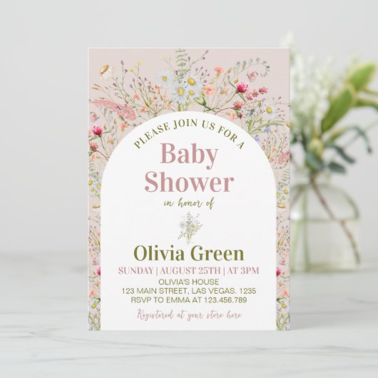 Wildblume Boho Kinderdusche Einladung (Stehend Vorderseite)