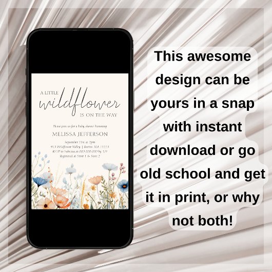 Wildblume Boho Kinderdusche Einladung