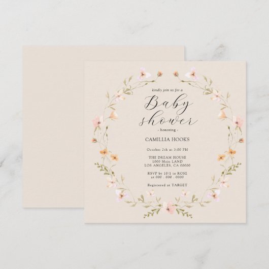 Wildblume Boho Kinderdusche Einladung (Vorne/Hinten)