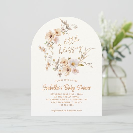 Wildblume Boho Little Blessing Babydusche Einladung (Stehend Vorderseite)